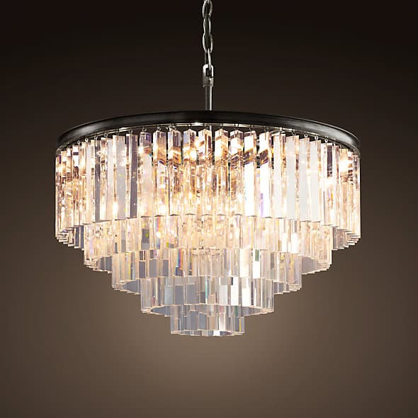 Restoration Hardware 1920s Odeon Glass Fringe 5-Ring Chandelier Iron