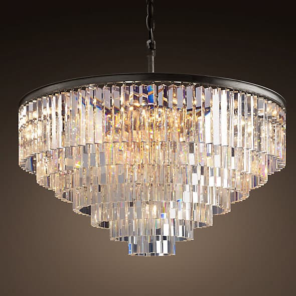 Restoration Hardware 1920s Odeon Glass Fringe 7-Ring Chandelier Iron