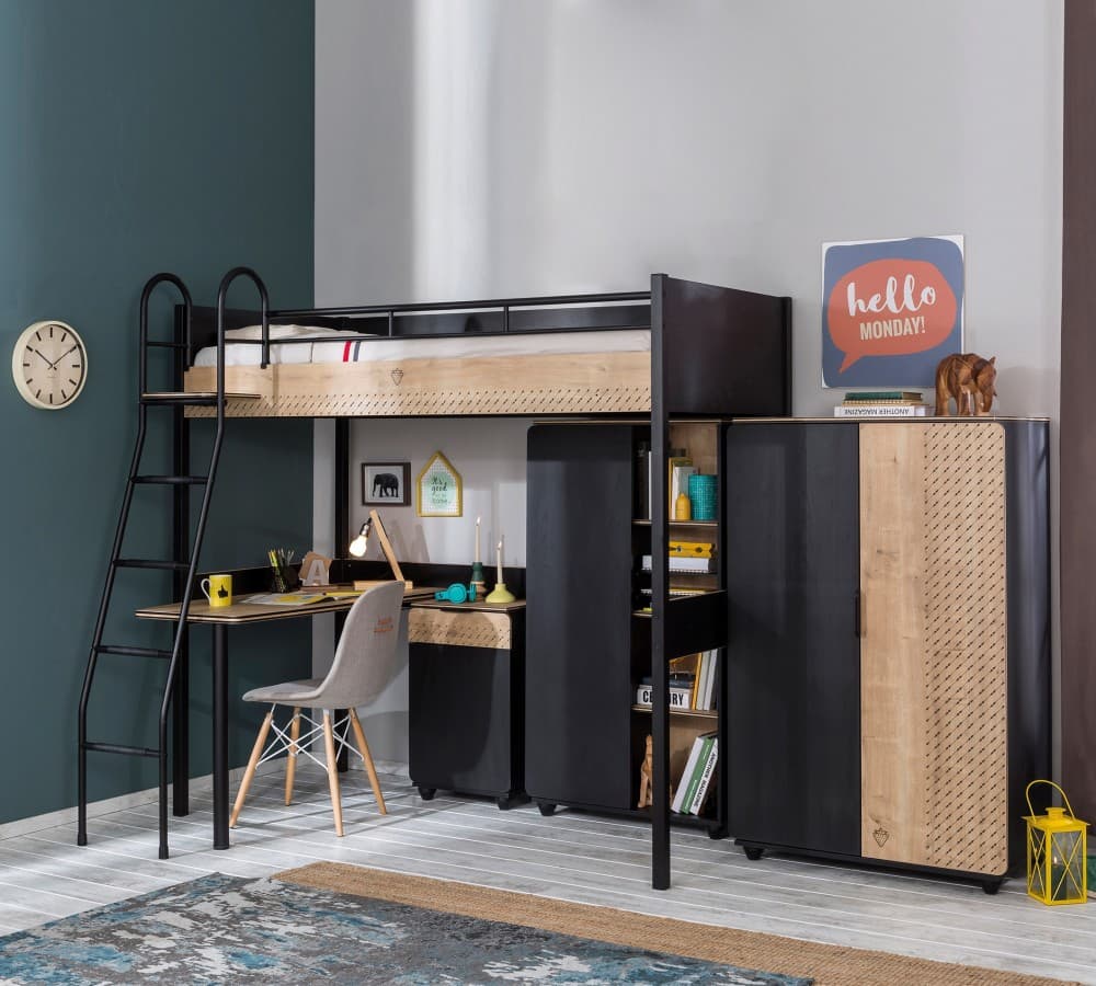 Кровать CILEK Black High Bed (90x190 Cm) + Study Desk