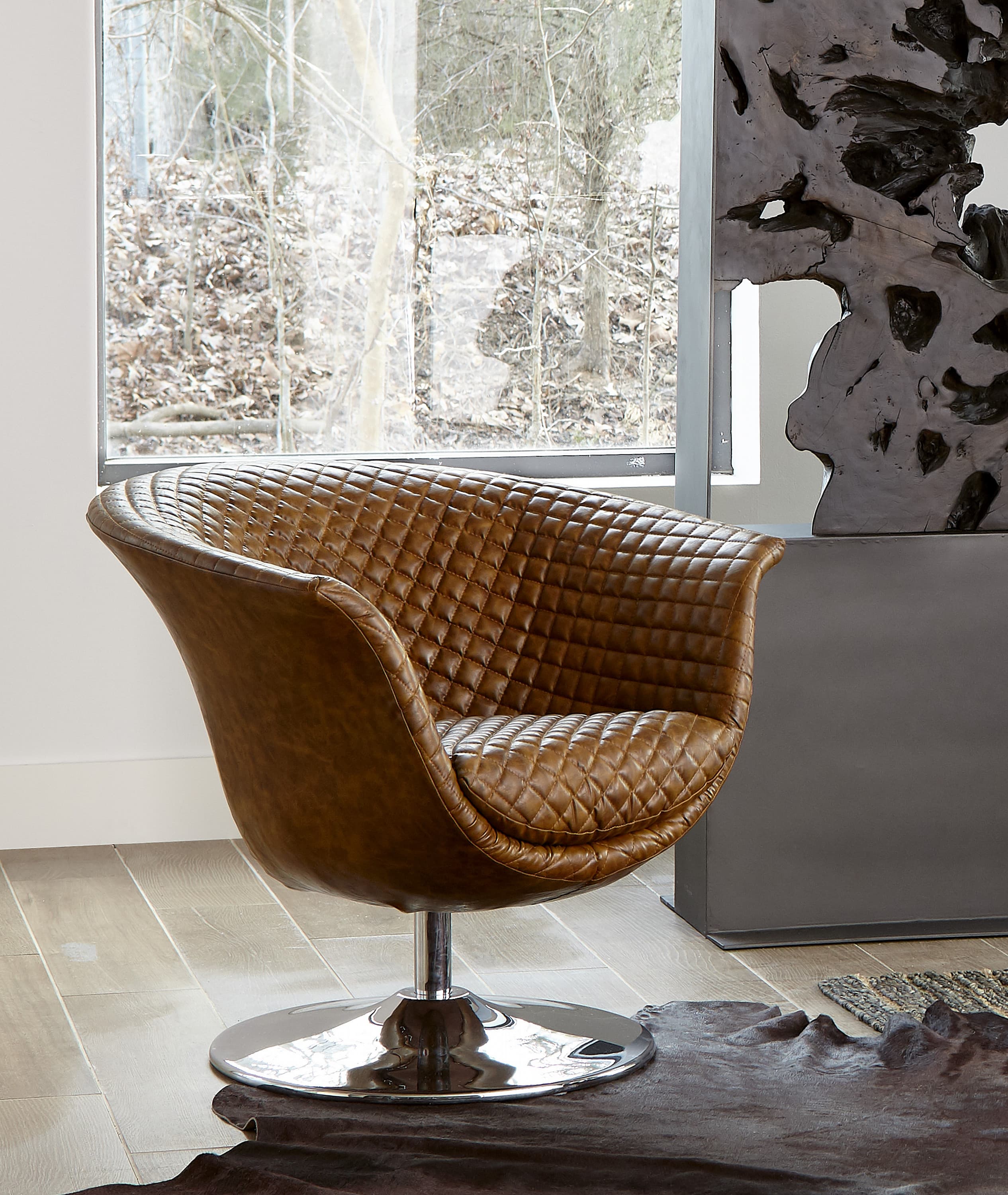 Кресло Phillips Collection Autumn Chair, Quilted Cognac, Trumpet Swivel Base — фото 2