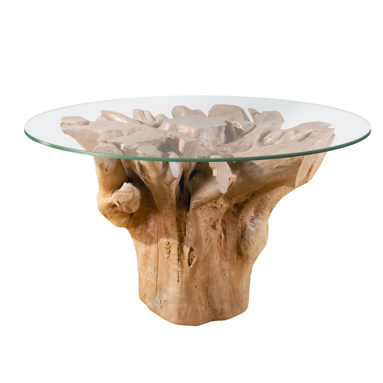 Обеденный стол Phillips Collection Root Dining Table Base, 60" Round Glass Top, Faux Bois