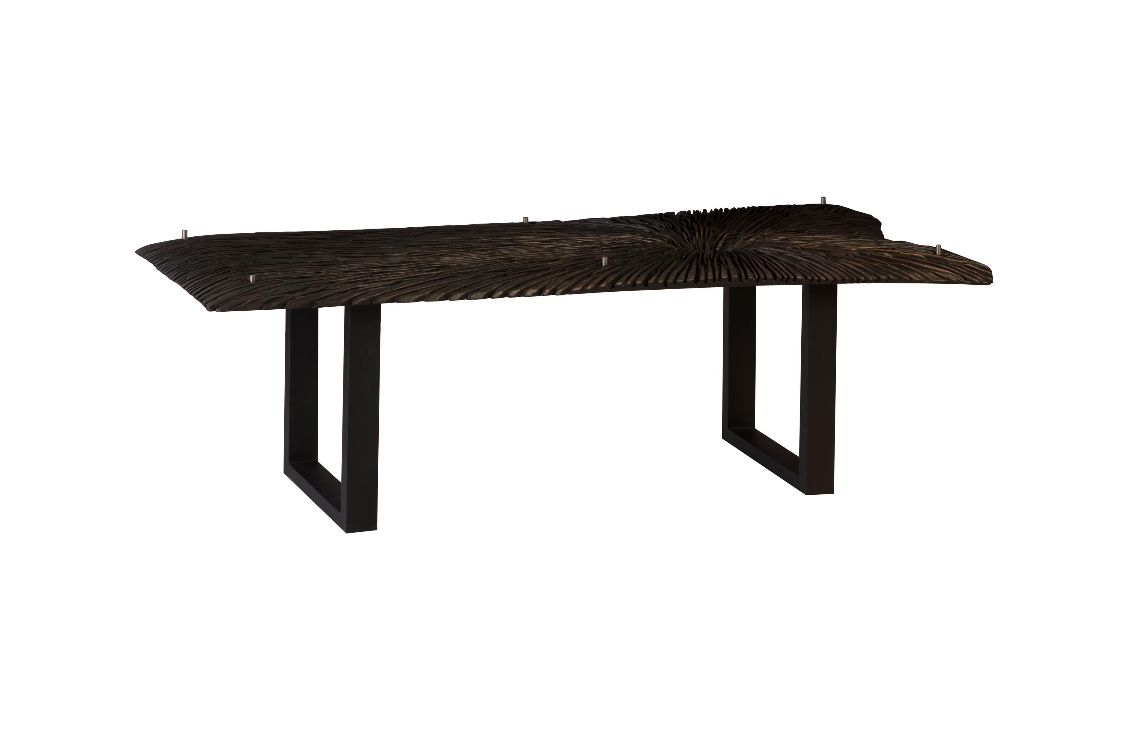 Обеденный стол Phillips Collection Chamcha Wood Chainsaw Dining Table with Glass, Black, Black Iron U Legs — фото 2