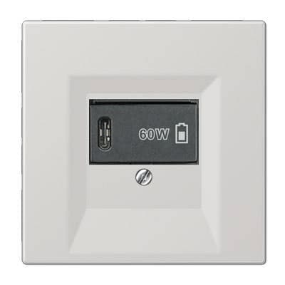 USB розетка для зарядки мобильных устройств тип C, 5-60W, Светло-серый, Jung