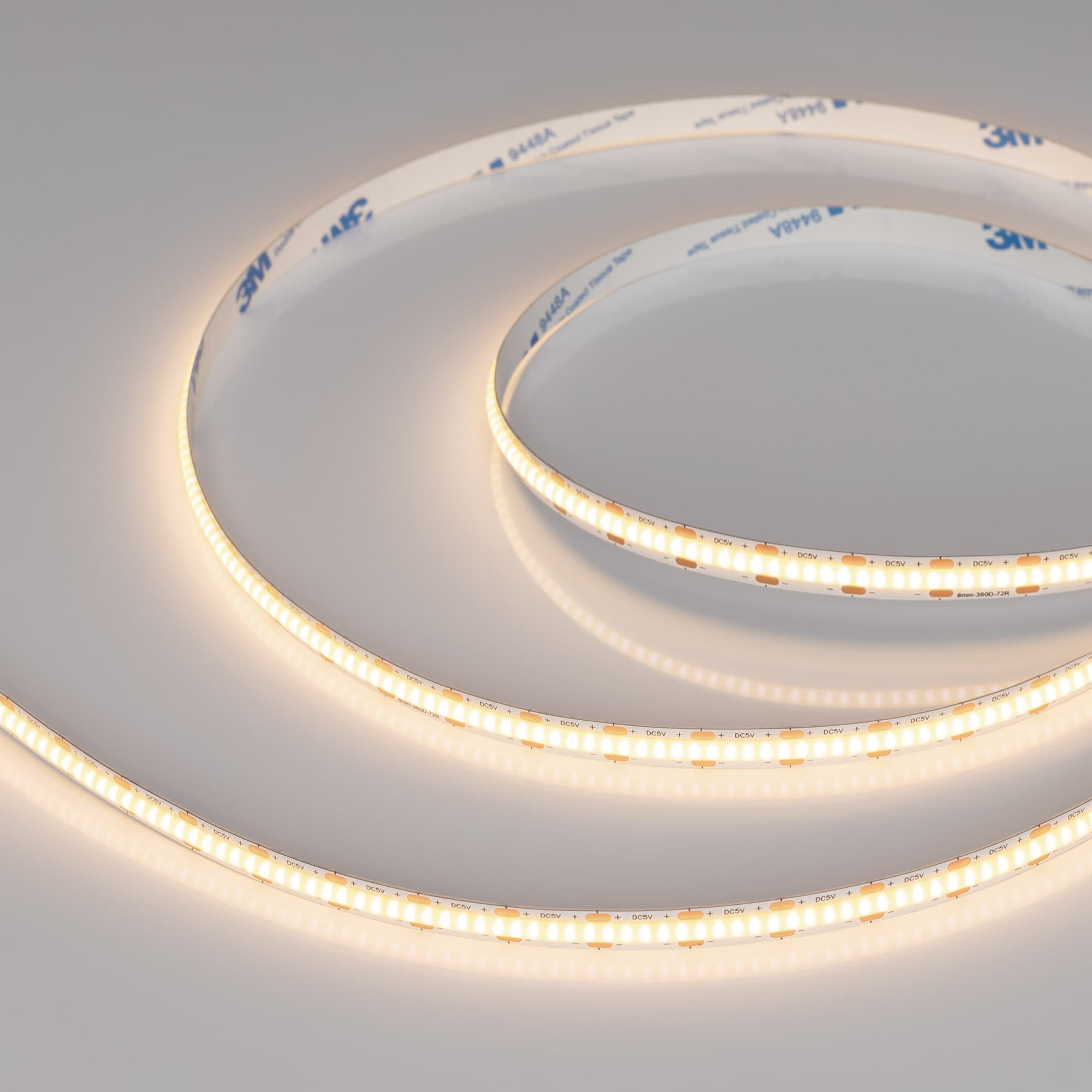 Светодиодная лента COB-X360-8mm 5V Warm3000 (5 W/m, IP20, CSP, 5m) (Arlight, -) 041704