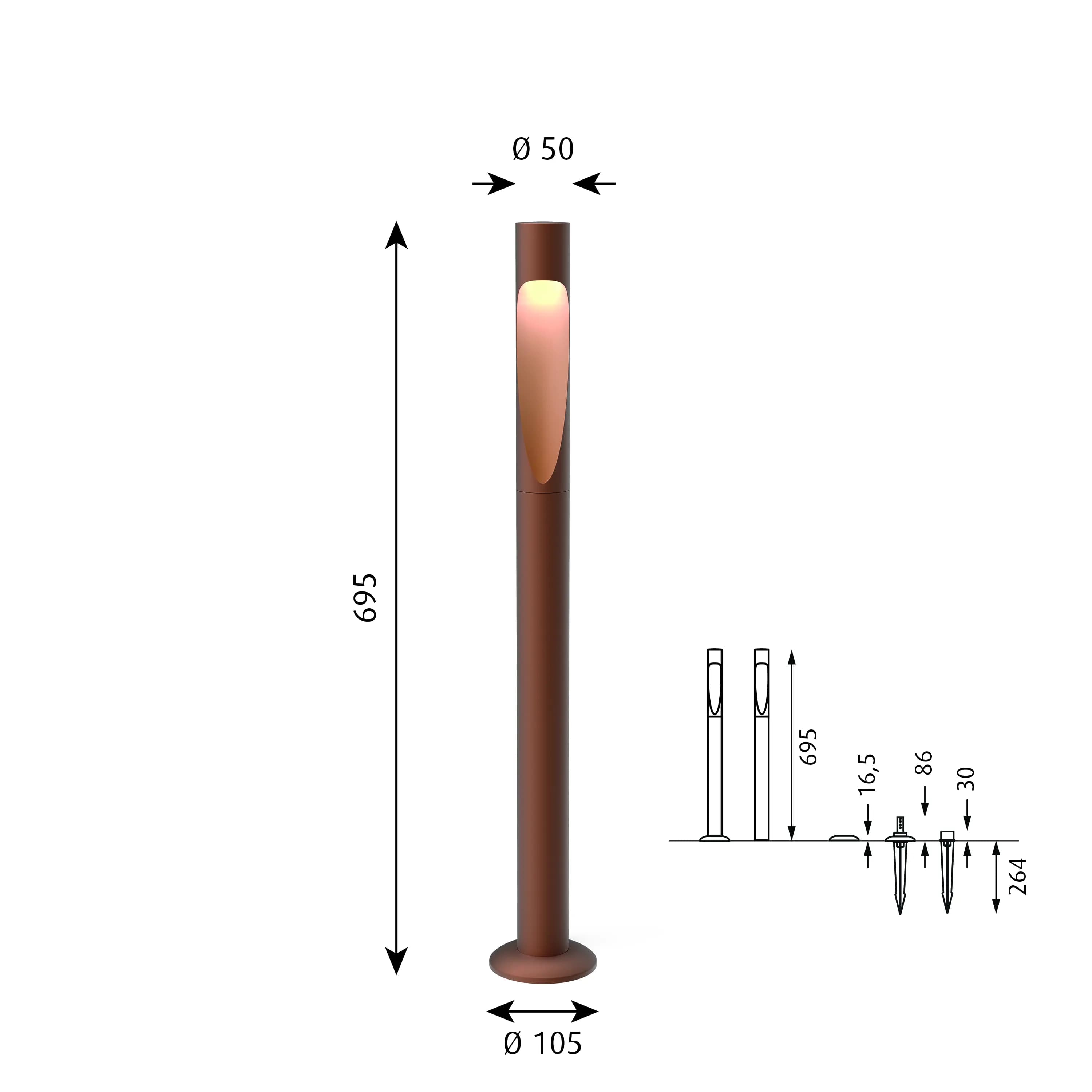 Louis Poulsen Flindt Garden Bollard Corten colour LONG — фото 5
