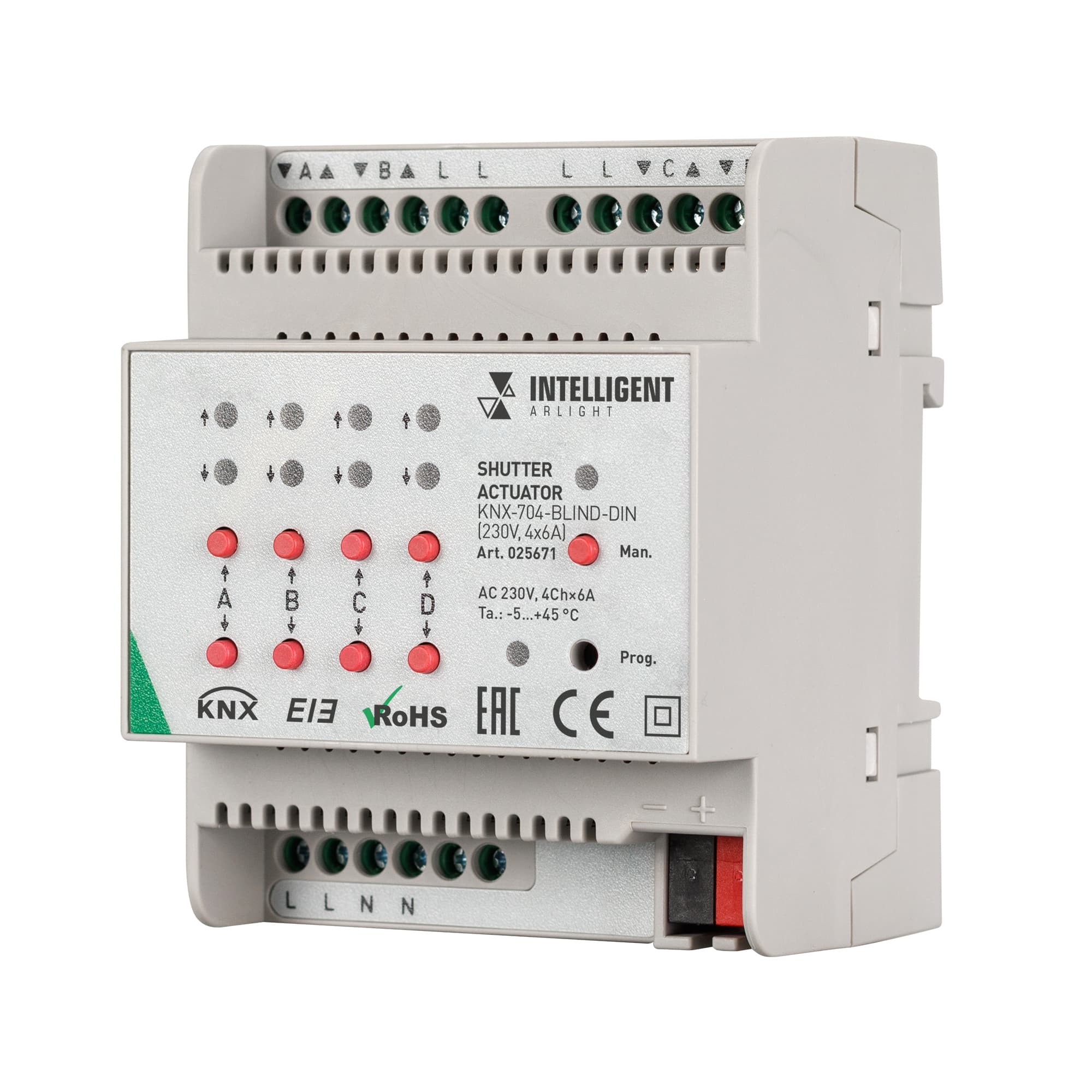 INTELLIGENT ARLIGHT Контроллер штор KNX-704-BLIND-DIN (230V, 4x6A) (IARL, Пластик) 025671