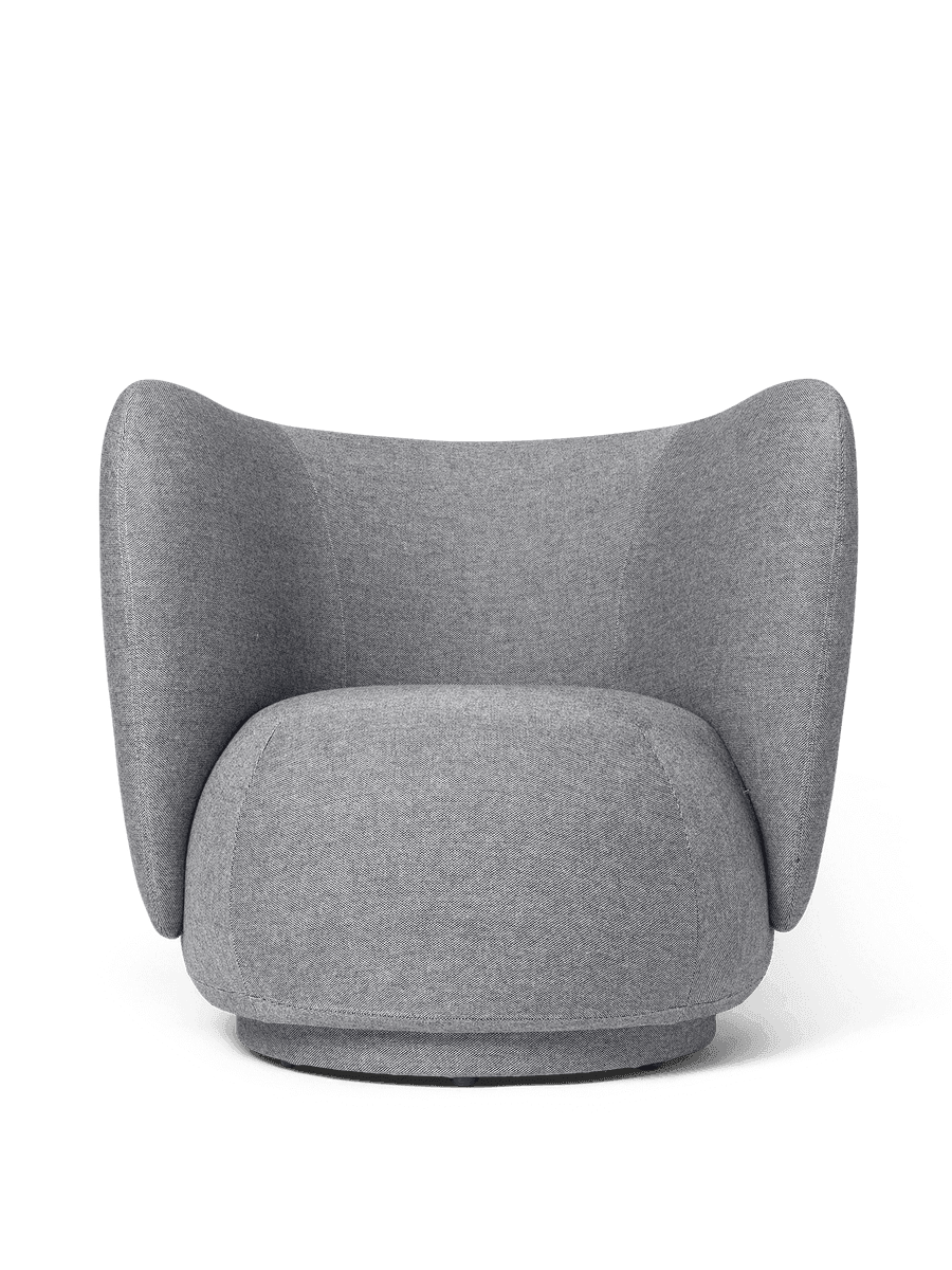 Ferm Living Rico Lounge Chair - Swivel - Main Line Flax - Navy Melange