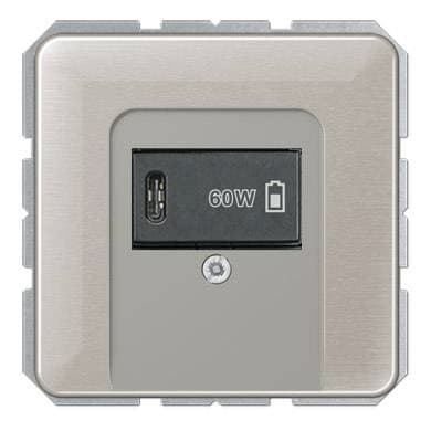 USB розетка для зарядки мобильных устройств тип C, 5-60W, платина (Металл), CD серия, Jung