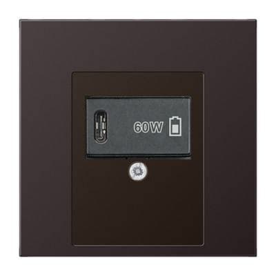 USB розетка для зарядки мобильных устройств тип C, 5-60W, Темный Алюминий (металл), Jung