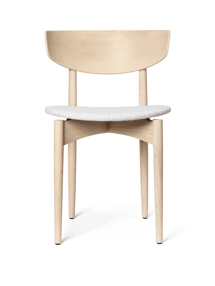 Ferm Living Herman Dining Chair - Upholstered Seat - Soft Bouclé - White Beech/Off-White/Sand