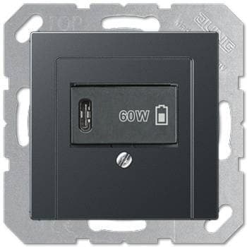 USB розетка для зарядки мобильных устройств тип C, 5-60W, Антрацит, Jung