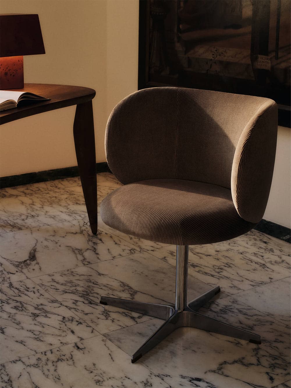 Ferm Living Rico Dining Chair - Swivel - Devoré Velvet - Flint Grey — фото 3