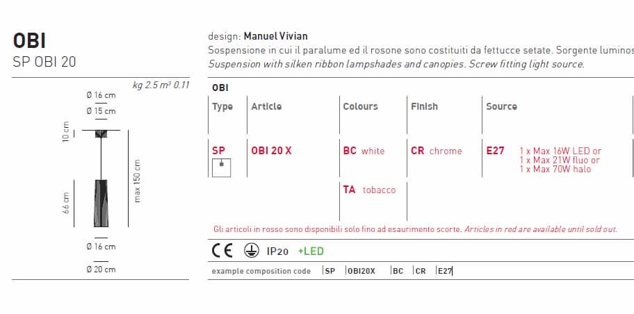 Подвесной светильник Axo Light Obi SP OBI 20 Axo light