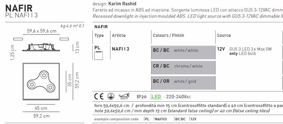 Встраиваемый в потолок светильник Axo Light Nafir PL NAFI I 3 Axo light
