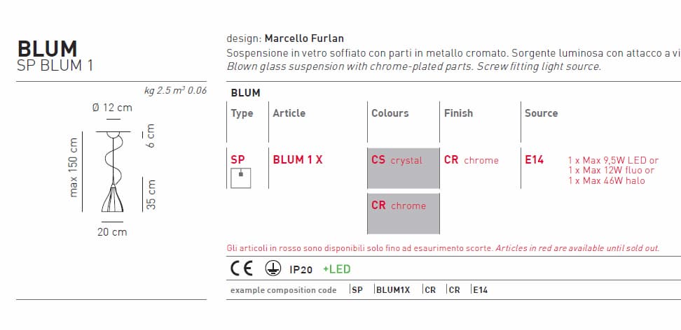 Подвесной светильник Axo Light Blum SP BLUM 1 Axo light