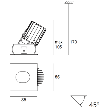 Встраиваемый в потолок светильник Artemide Architectural Rastaf 86 Adjustable Led square Artemide Architectural