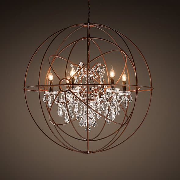 Подвесной светильник Restoration Hardware Foucault's Twin-Orb Crystal Chandelier Rustic Iron