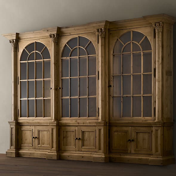 Restoration Hardware Palladian Salvaged Pine Triple Library Bookcase