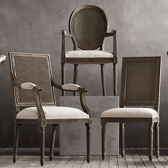 Restoration Hardware Vintage French Cane Back Square Upholstered Armchair