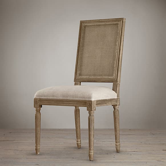 Restoration Hardware Vintage French Cane Back Square Upholstered Side Chair