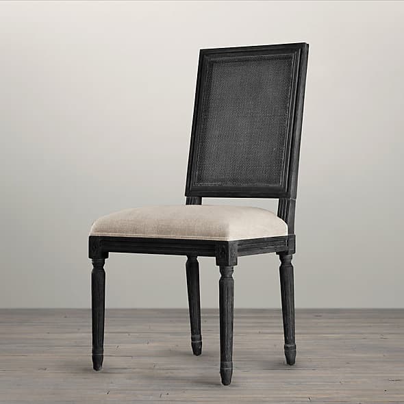 Restoration Hardware Vintage French Cane Back Square Upholstered Side Chair