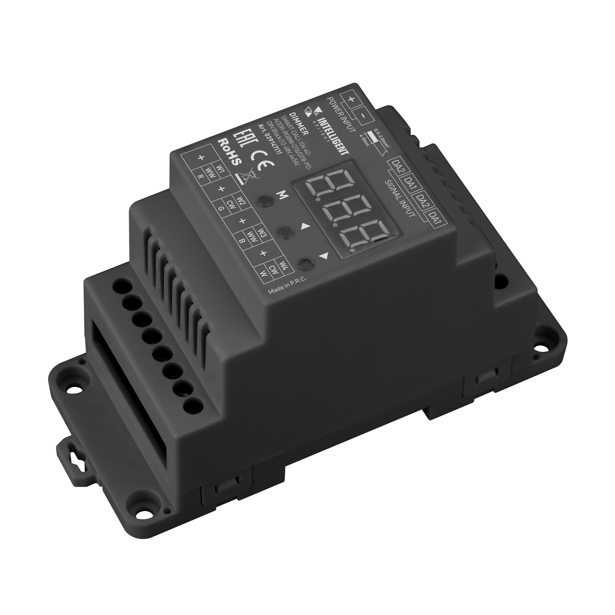 INTELLIGENT ARLIGHT Диммер SMART-DALI-104-62-ADDR-RGBW-DT6/DT8-PD-DIN Black (12-48V, 4x5А) (IARL, IP20 Пластик, 5 лет) 039147(1) Arlight