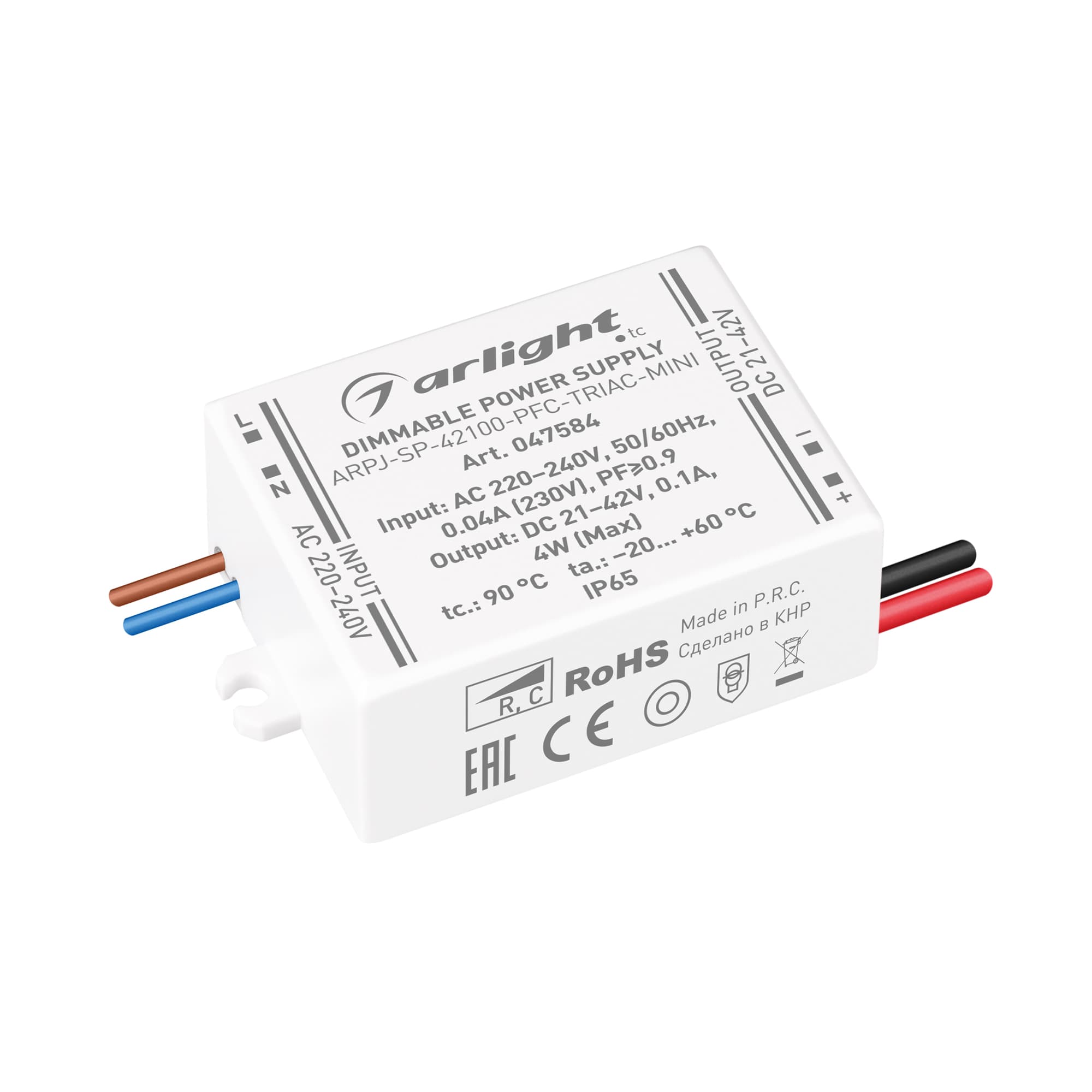 Блок питания ARPJ-SP-42100-PFC-TRIAC-MINI (4W, 21-42V, 100mA) (Arlight, IP65 Пластик, 5 лет) 047584 Arlight — фото 1
