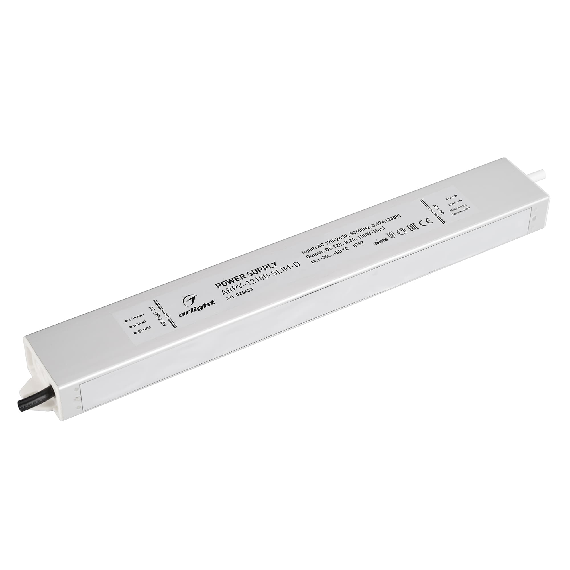 Блок питания ARPV-12100-SLIM-D (12V, 8.3A, 100W) (Arlight, IP67 Металл, 3 года) 026433 Arlight — фото 1