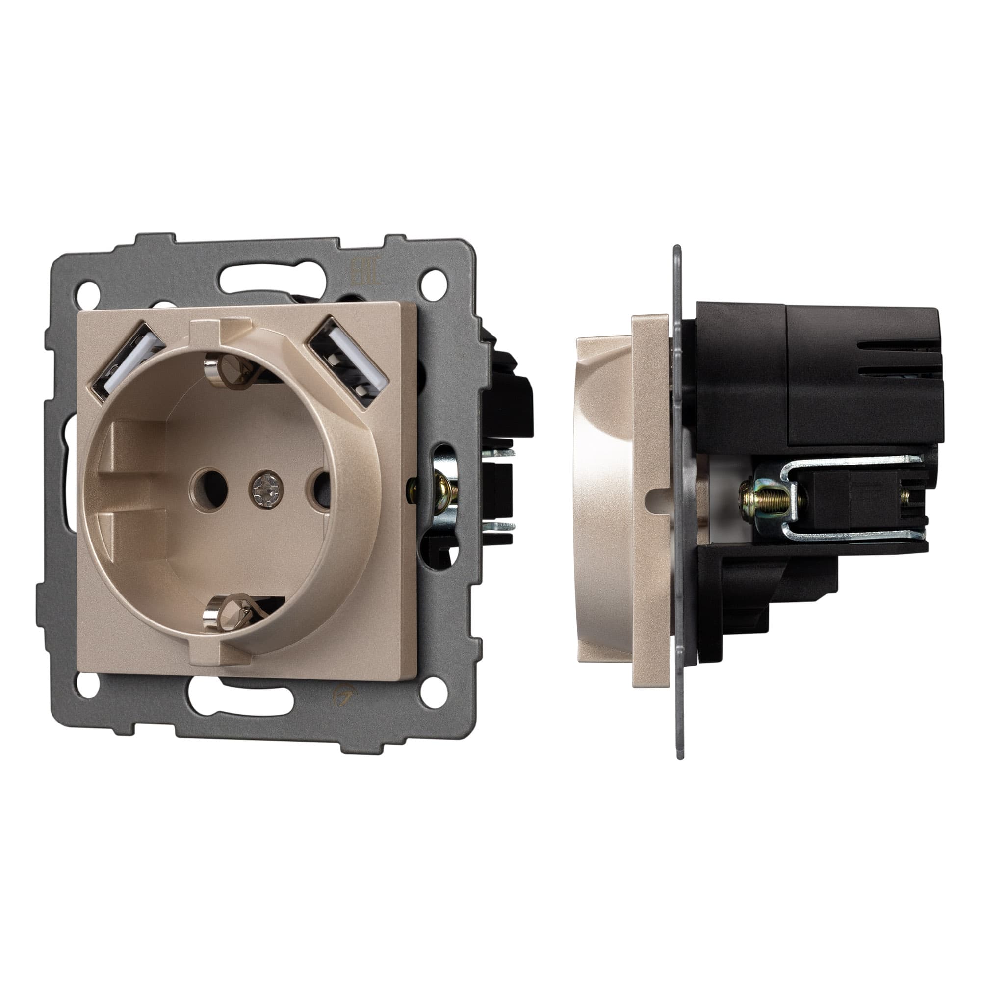 Механизм розетки с USB зарядкой SCT-MUAA-PL-GD-V (250V, 16A) (Arlight, -) 049821