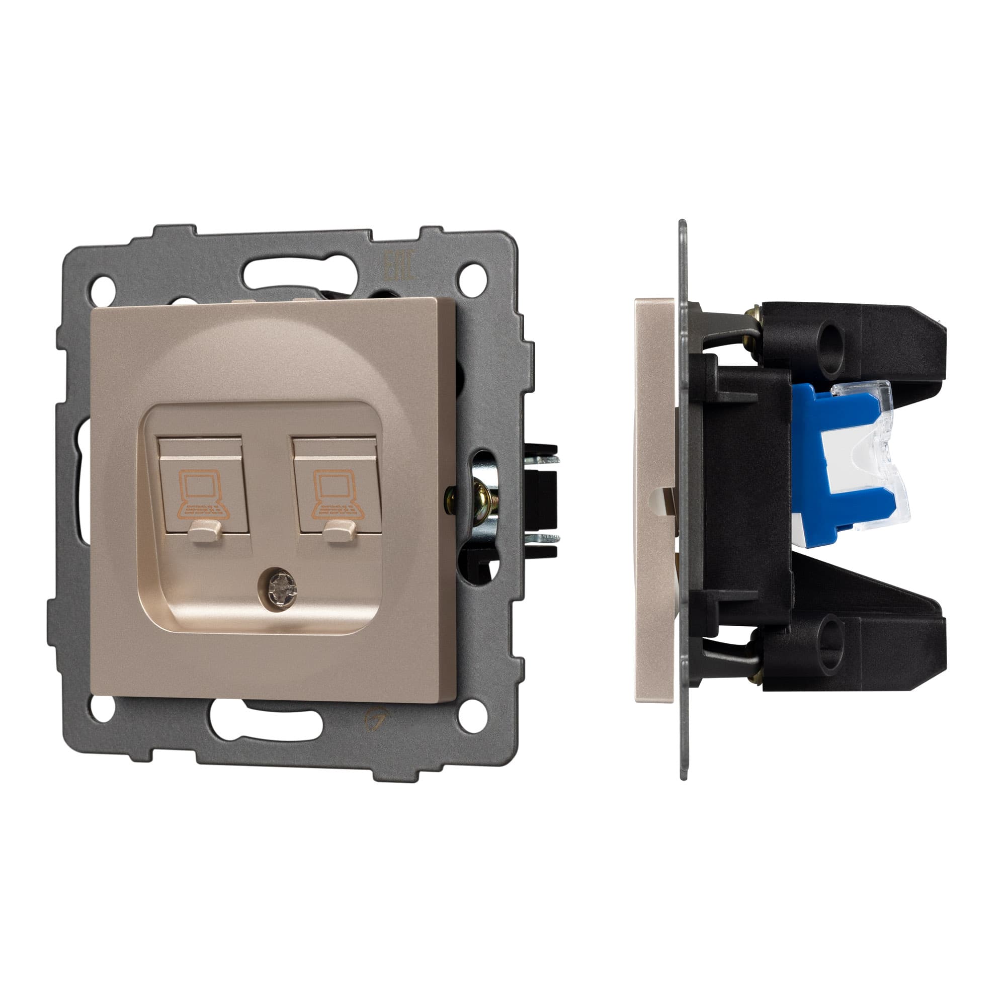 Механизм компьютерной розетки двойной SCT-MPC2-PL-GD-V (RJ-45, CAT6) (Arlight, -) 049850