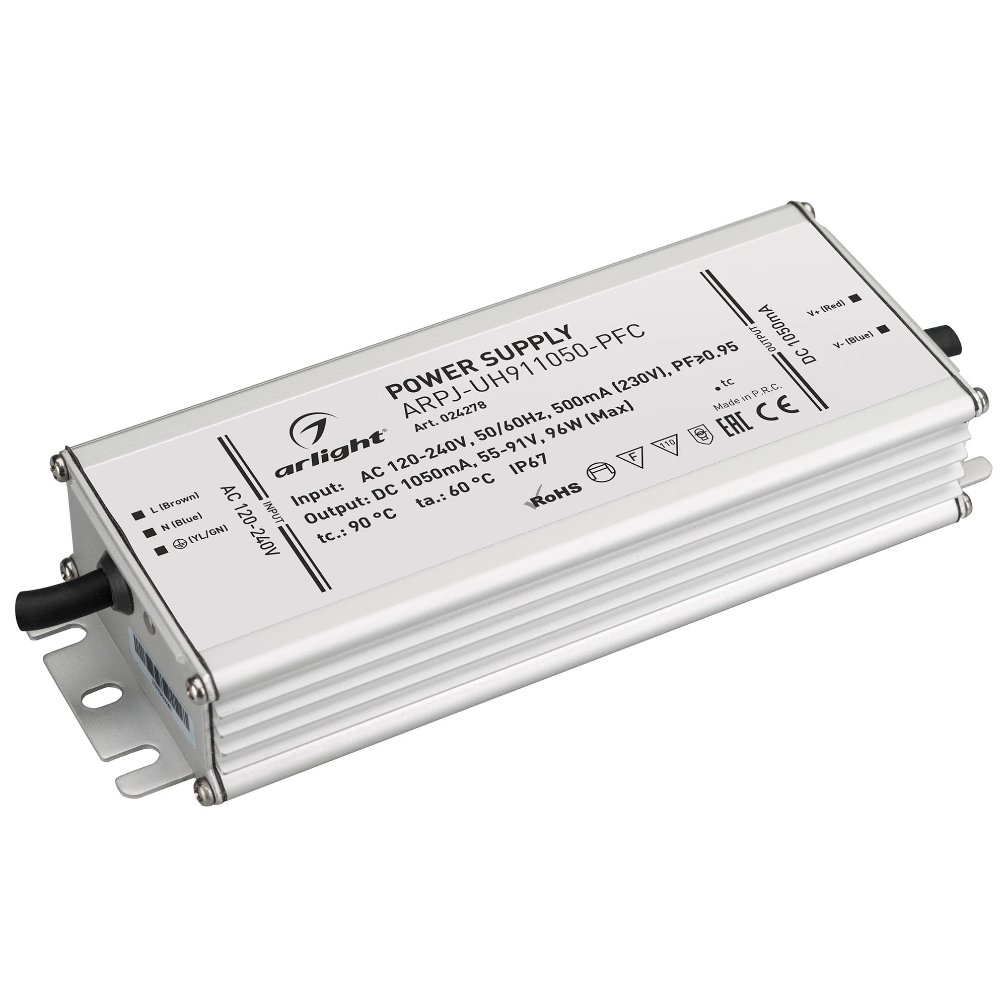 Блок питания ARPJ-UH911050-PFC (96W, 1.05A) (Arlight, IP67 Металл, 7 лет) 024278 Arlight — фото 1