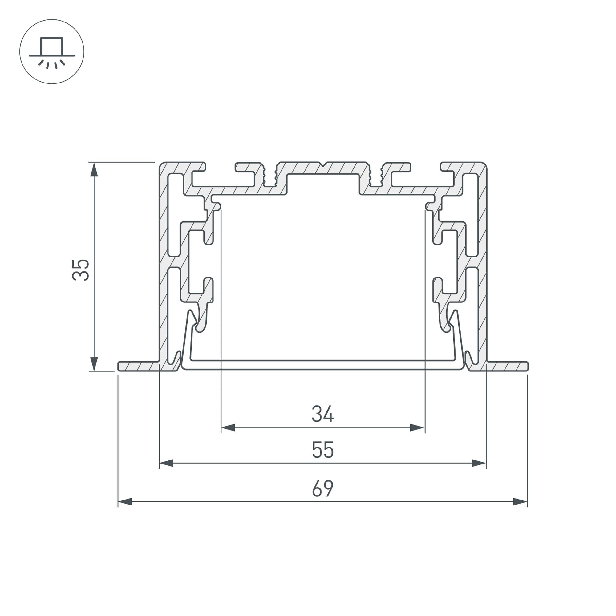 Профиль с экраном S2-LINIA69-F-2500 ANOD+OPAL (Arlight, Алюминий) 021177 Arlight — фото 4