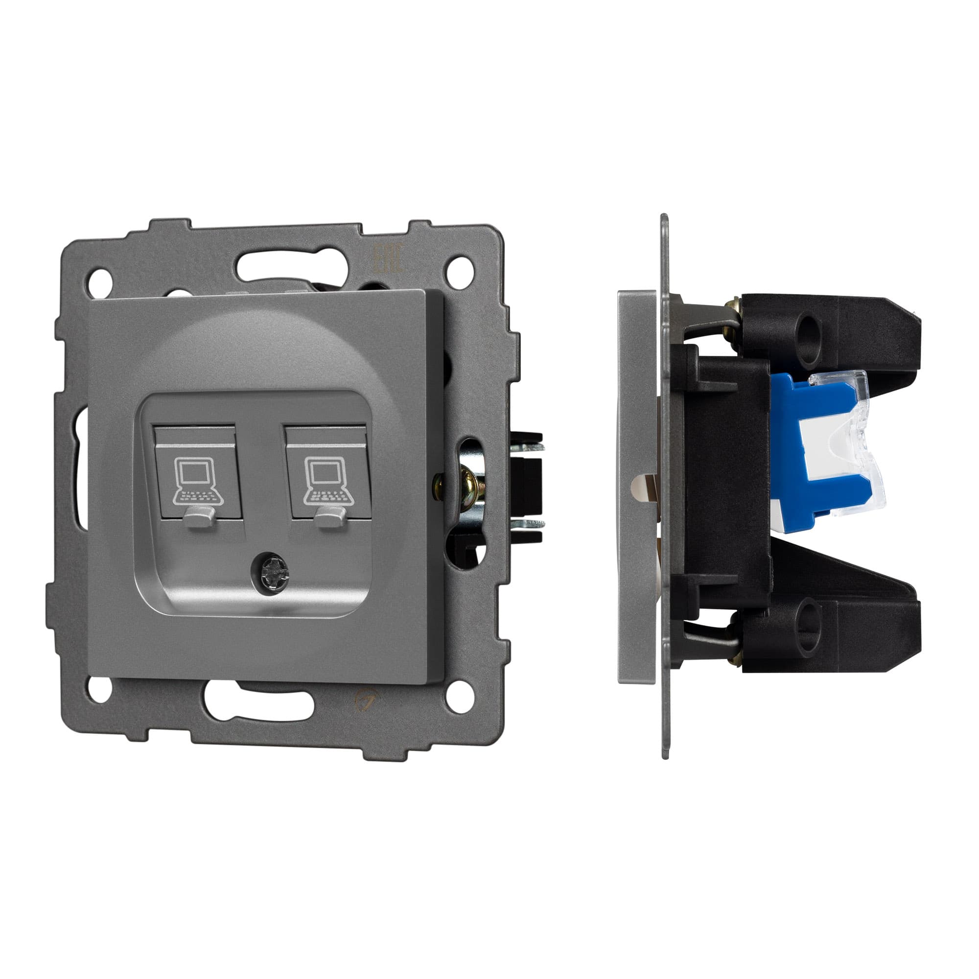 Механизм компьютерной розетки двойной SCT-MPC2-PL-GR-V (RJ-45, CAT6) (Arlight, -) 049851