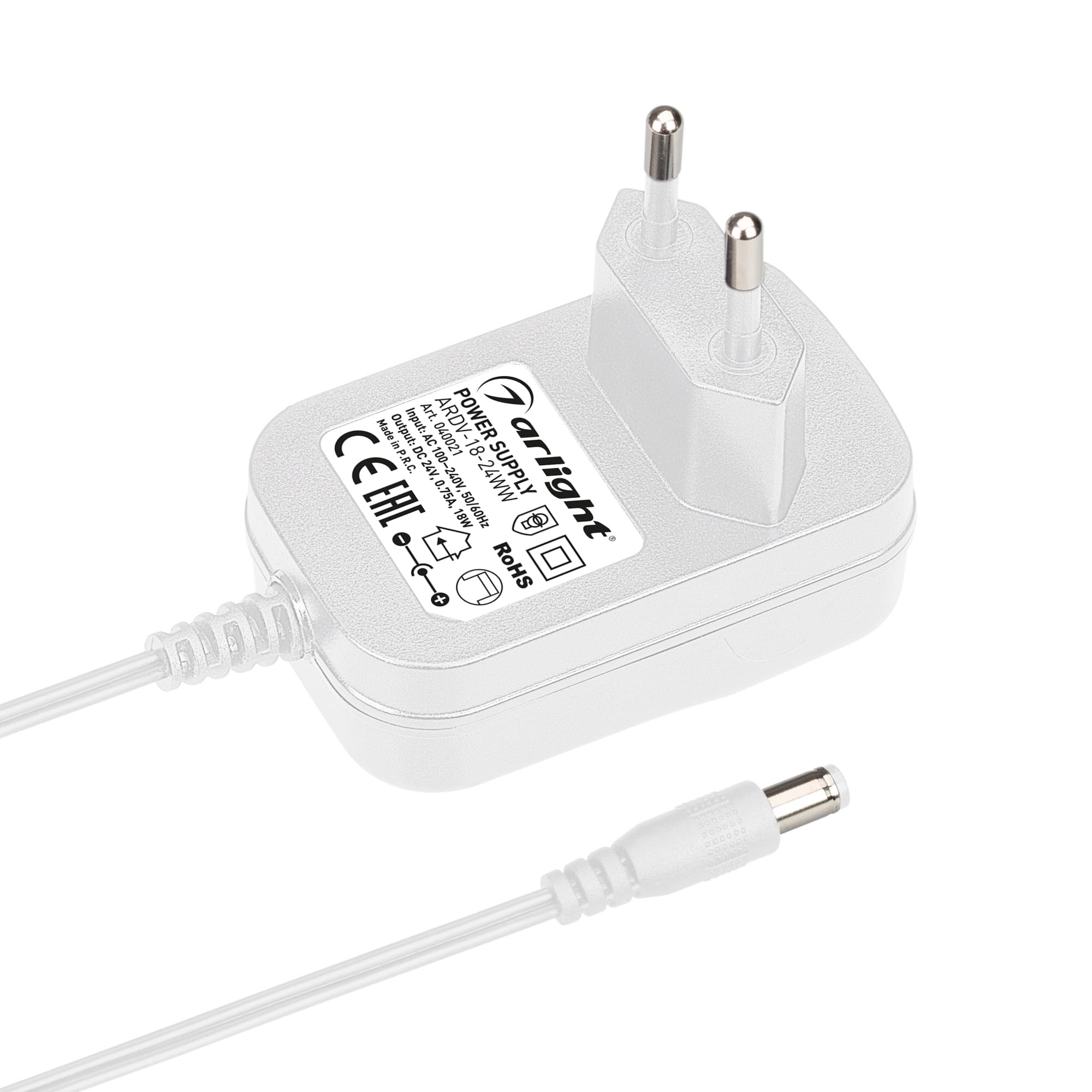 Блок питания ARDV-18-24WW (24V, 0,75A, 18W) (Arlight, Адаптер, 3 года) 040021 Arlight — фото 1