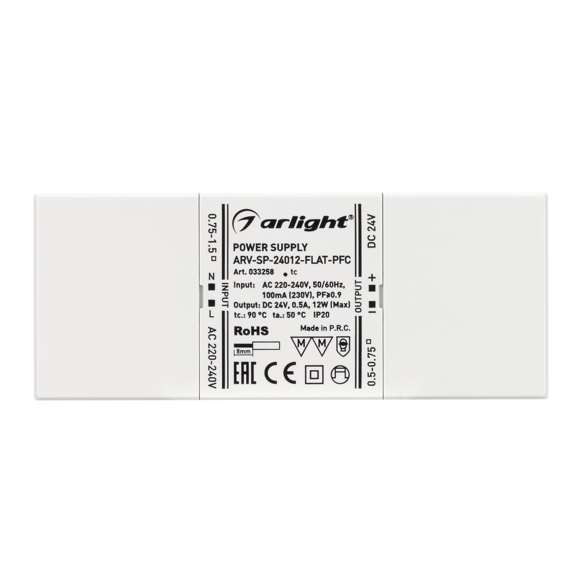 Блок питания ARV-SP-24012-FLAT-PFC (24V, 0.5A, 12W) (Arlight, IP20 Пластик, 5 лет) 033258 Arlight — фото 2
