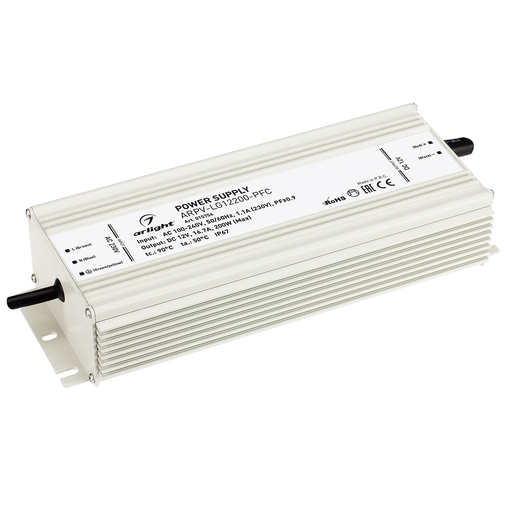 Блок питания ARPV-LG12200-PFC (12V, 16.7A, 200W) (Arlight, IP67 Металл, 5 лет) 015754 Arlight