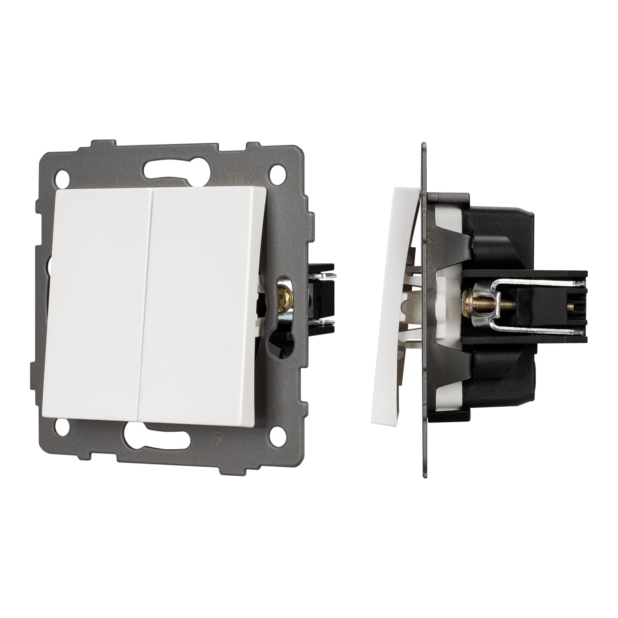 Механизм выключателя двухклавишный непроходной SWT-MK02-PL-WH-V (250V, 10A) (Arlight, -) 049887