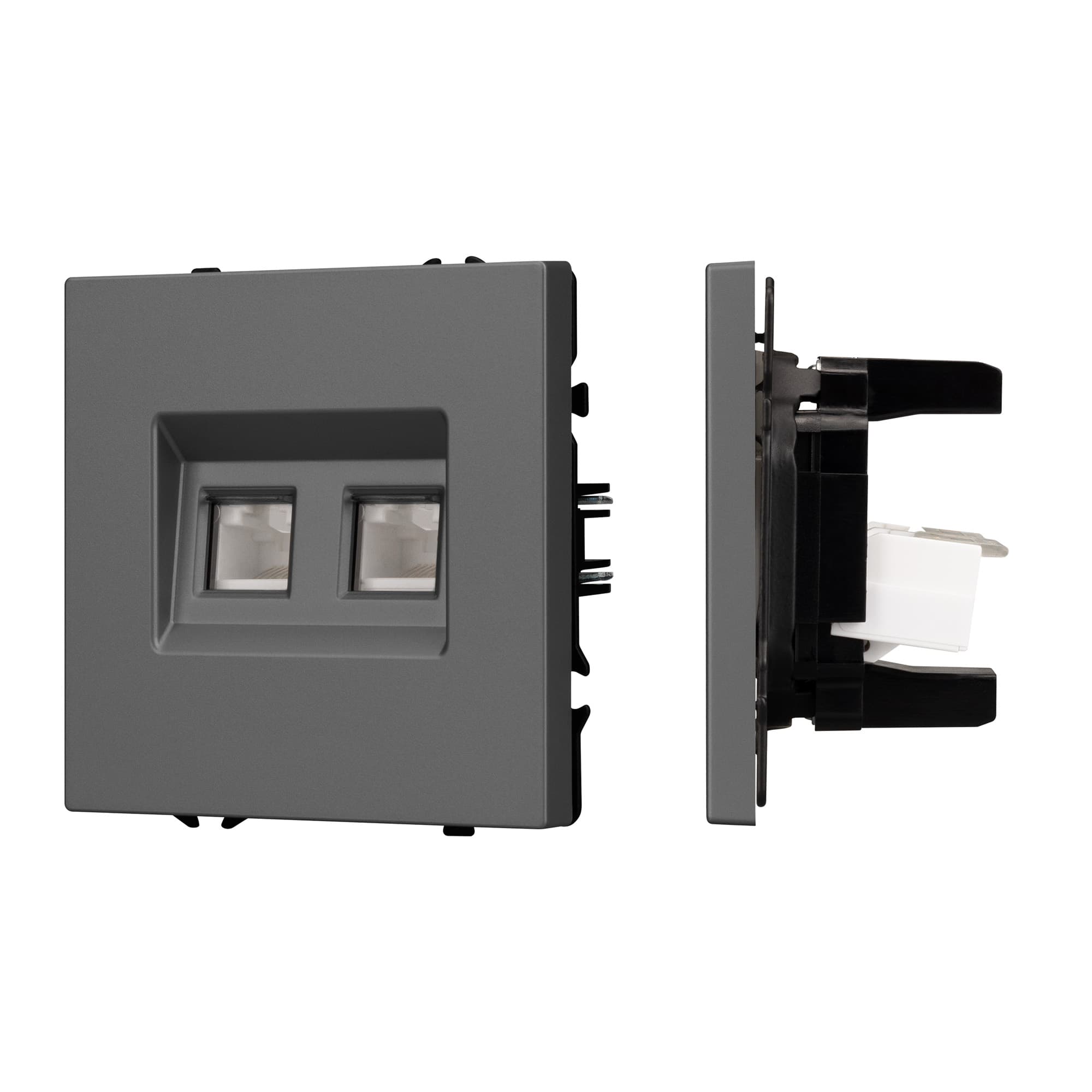 Механизм сдвоенной компьютерной розетки SCT-NOBE-MPC2-SFPL-GR (RJ-45, CAT6) (Arlight, Серый базальт) 054315