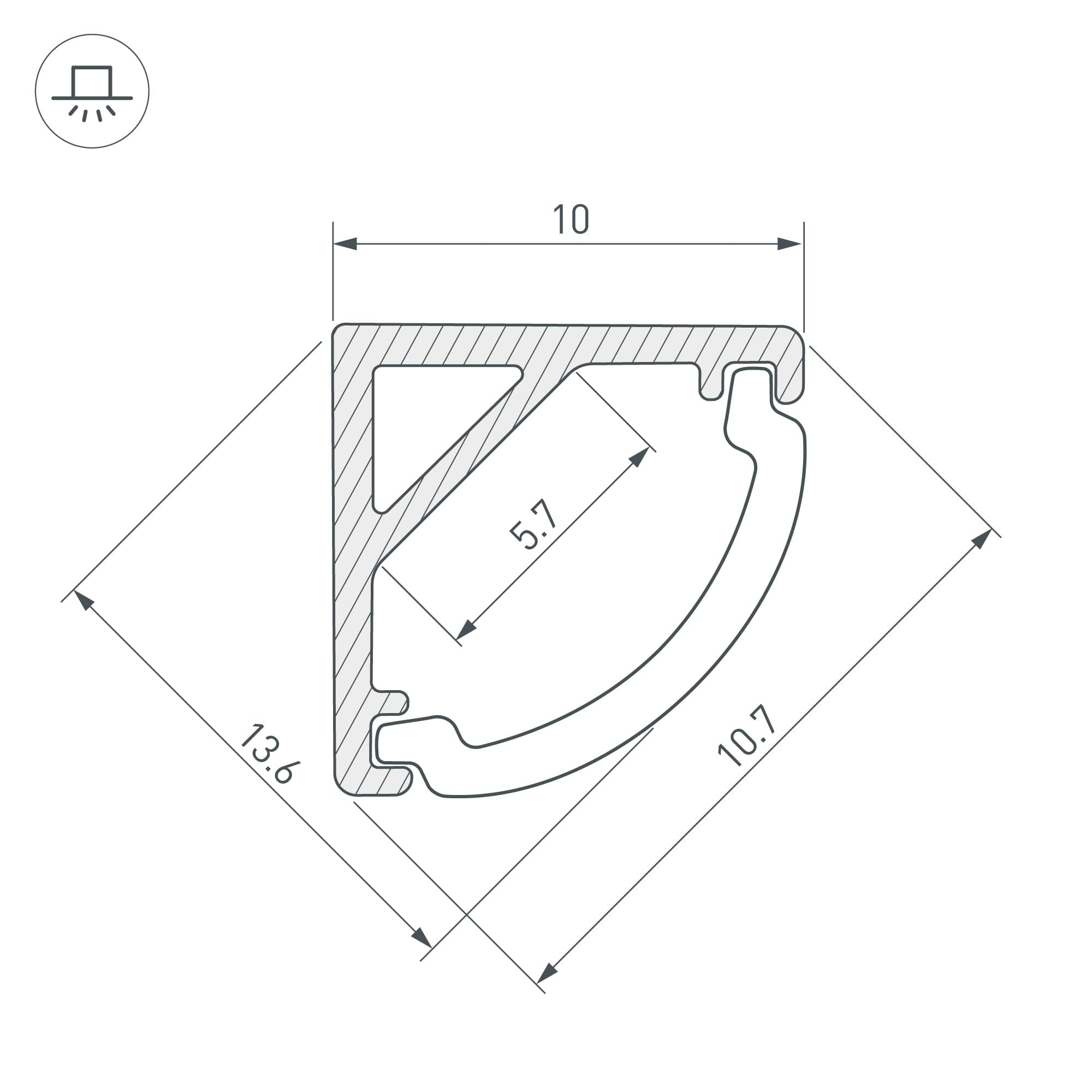 Профиль ARH-KANT-H10-2000 ANOD (Arlight, Алюминий) 036321 — фото 3