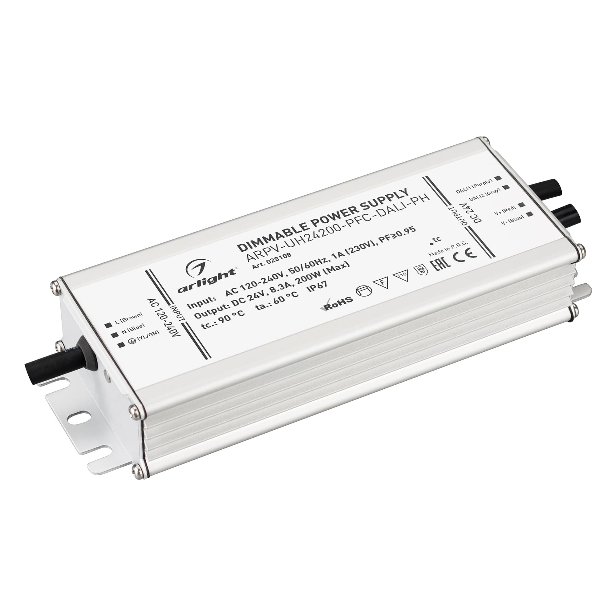 Блок питания ARPV-UH24200-PFC-DALI-PH (24V, 8.3A, 200W) (Arlight, IP67 Металл, 7 лет) 028108 Arlight
