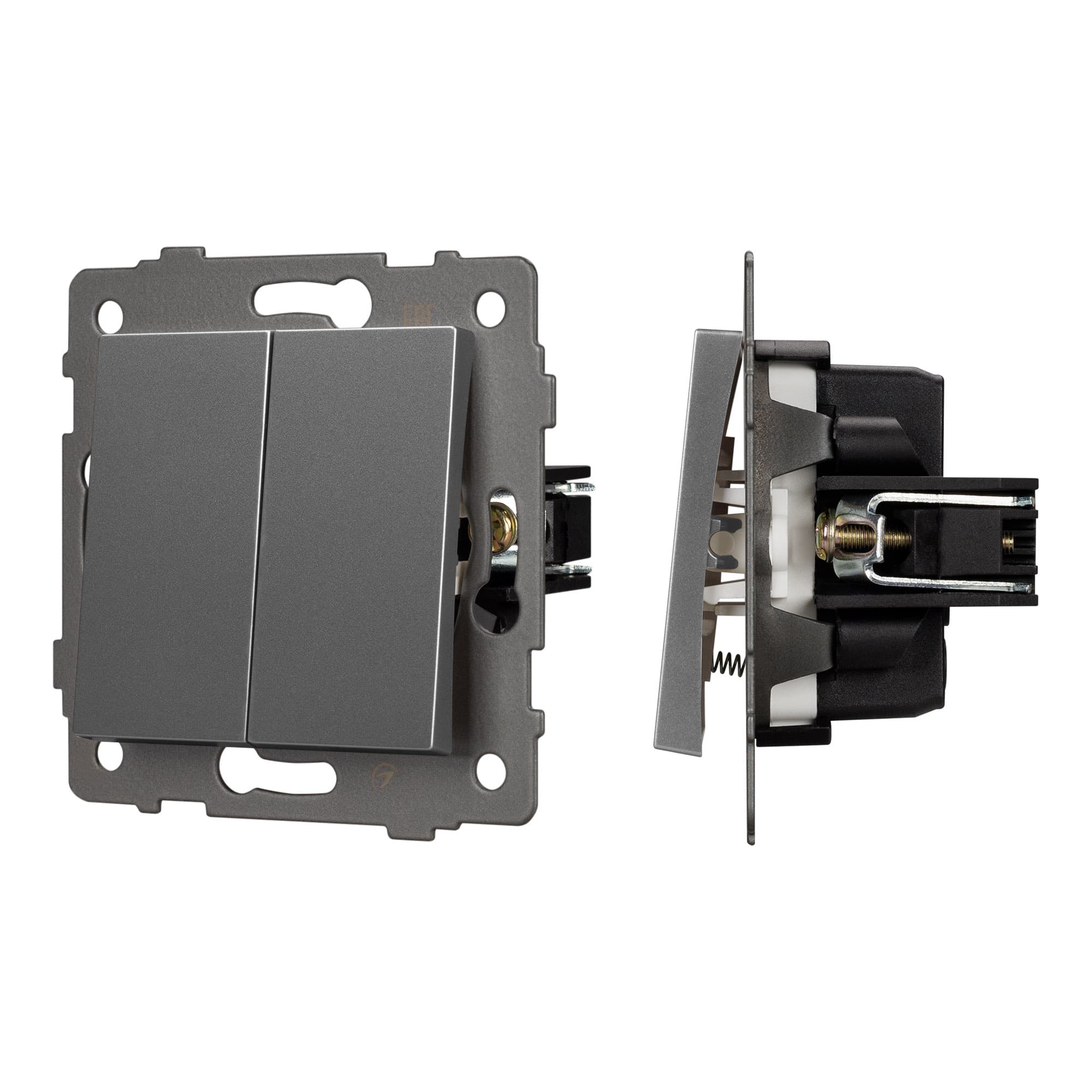 Механизм выключателя двухклавишный самовозвратный SWT-MKR2-PL-GR-V (250V, 10A) (Arlight, -) 049885