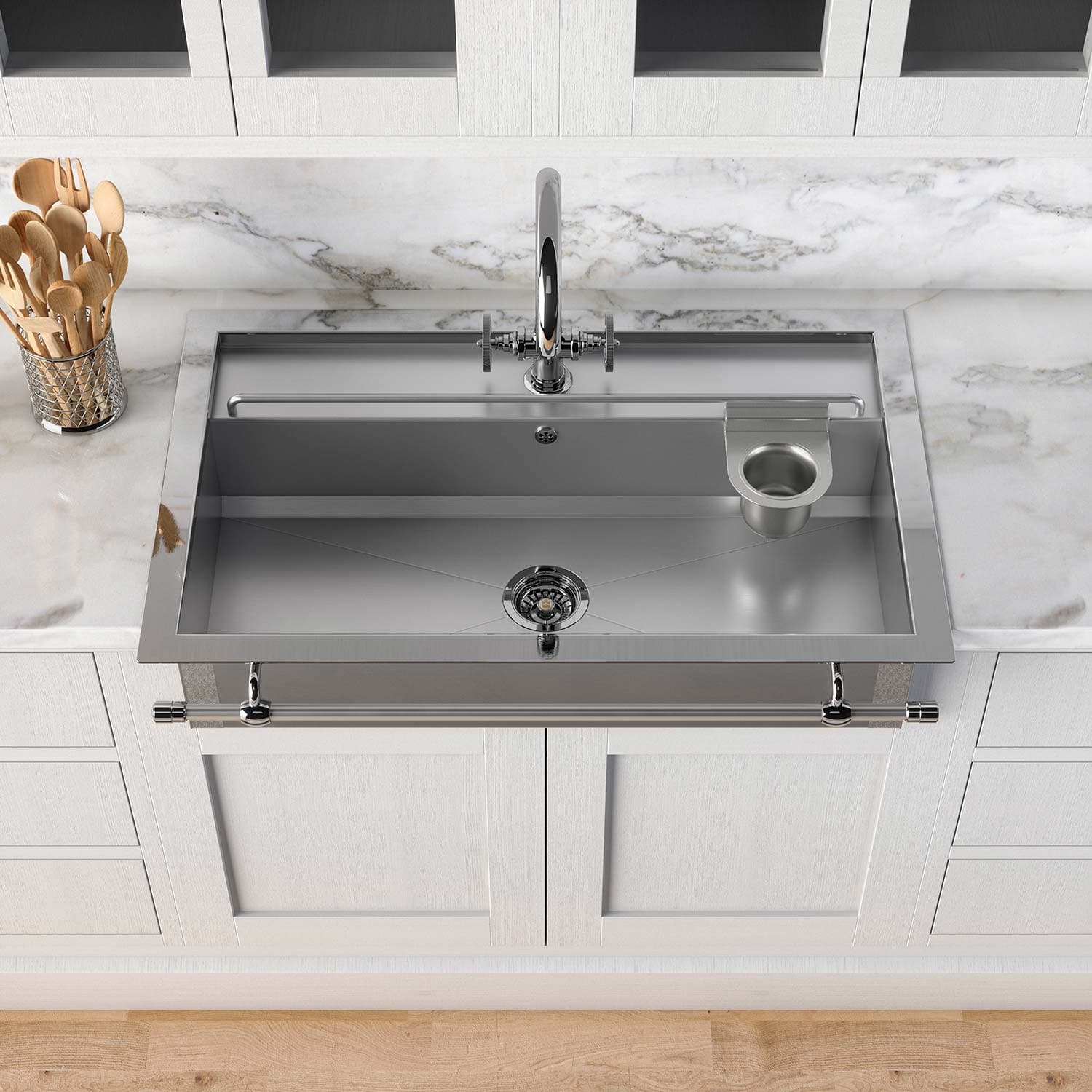 RESTART Полупотопленная прямоугольная раковина со ступенькой — фото 1