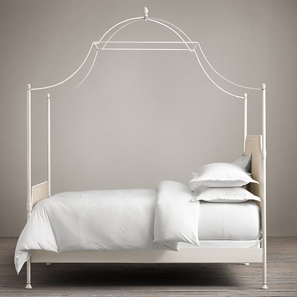 Restoration Hardware 19th C. Campaign Upholstered Iron Canopy Bed Distressed White — фото 3