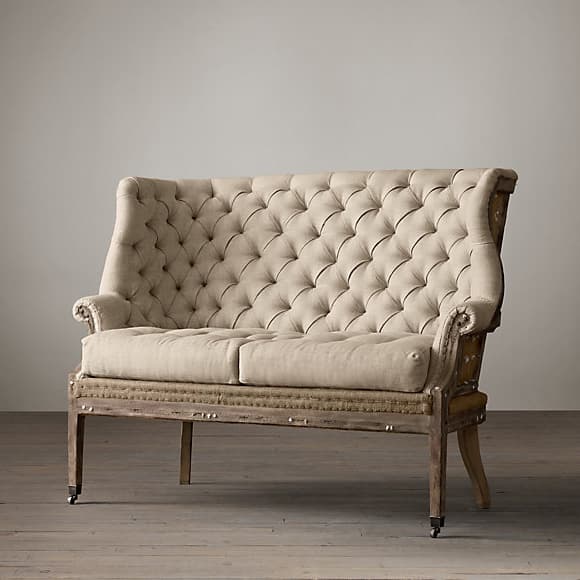 Restoration Hardware Deconstructed 19Th C. English Wing Settee Upholstered