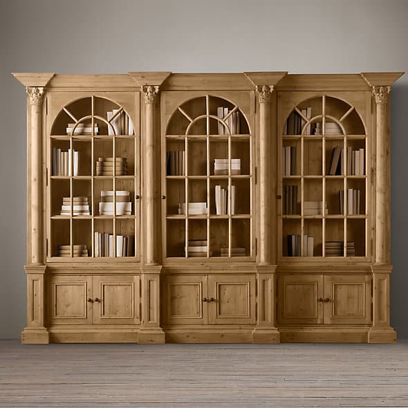 Restoration Hardware Palladian Salvaged Pine Triple Library Bookcase