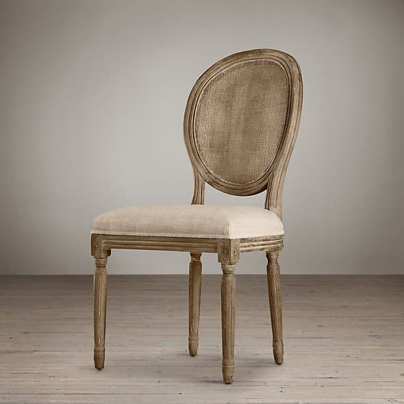 Restoration Hardware Vintage French Cane Back Round Upholstered Side Chair