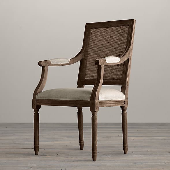 Restoration Hardware Vintage French Cane Back Square Upholstered Armchair