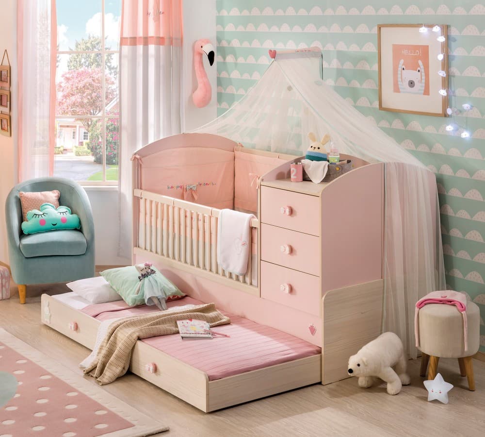 Детская кроватка CILEK Baby Girl Convertible Baby Bed с выдвижной частью для родителя — фото 3