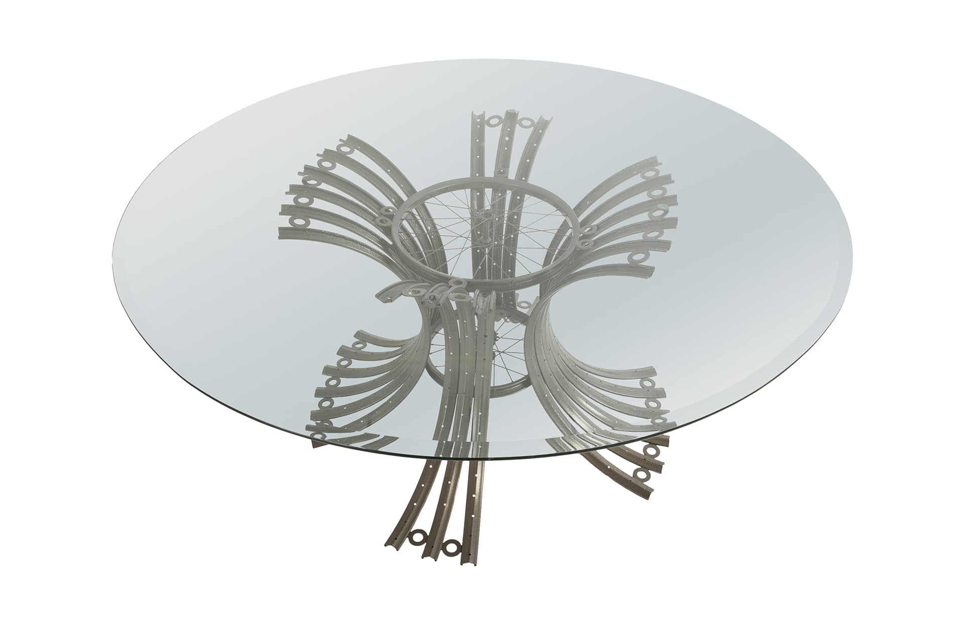 Обеденный стол Phillips Collection Bicycle Rim Dining Table Base, Grey, with Glass — фото 2