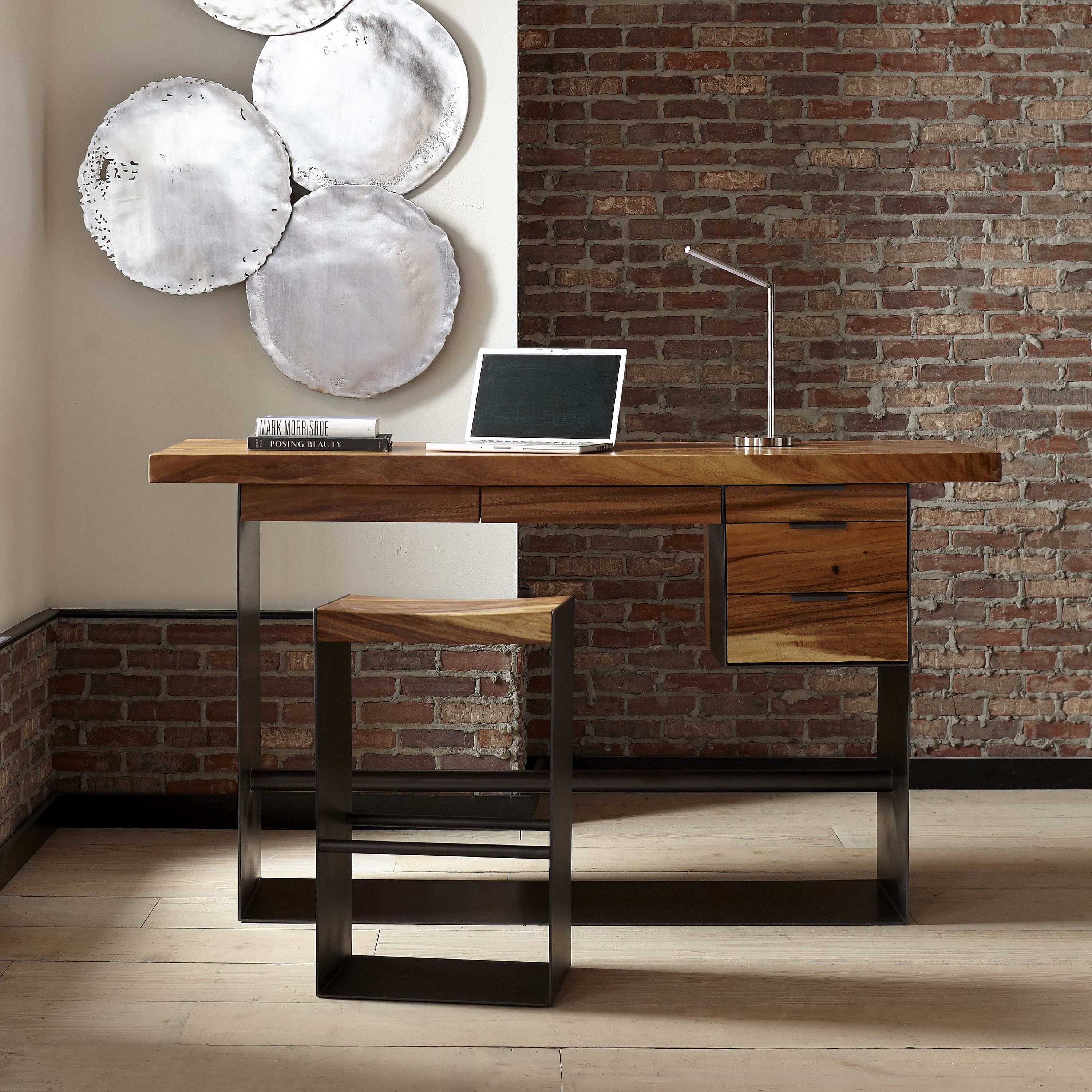 Письменный стол Phillips Collection Chamcha Wood Standing Desk, Iron Frame with Drawers, Bar Height — фото 3